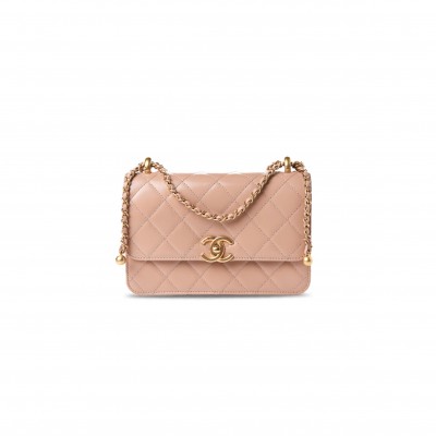CHANEL CALFSKIN QUILTED PERFECT FIT FLAP BEIGE  (22*14*8cm)